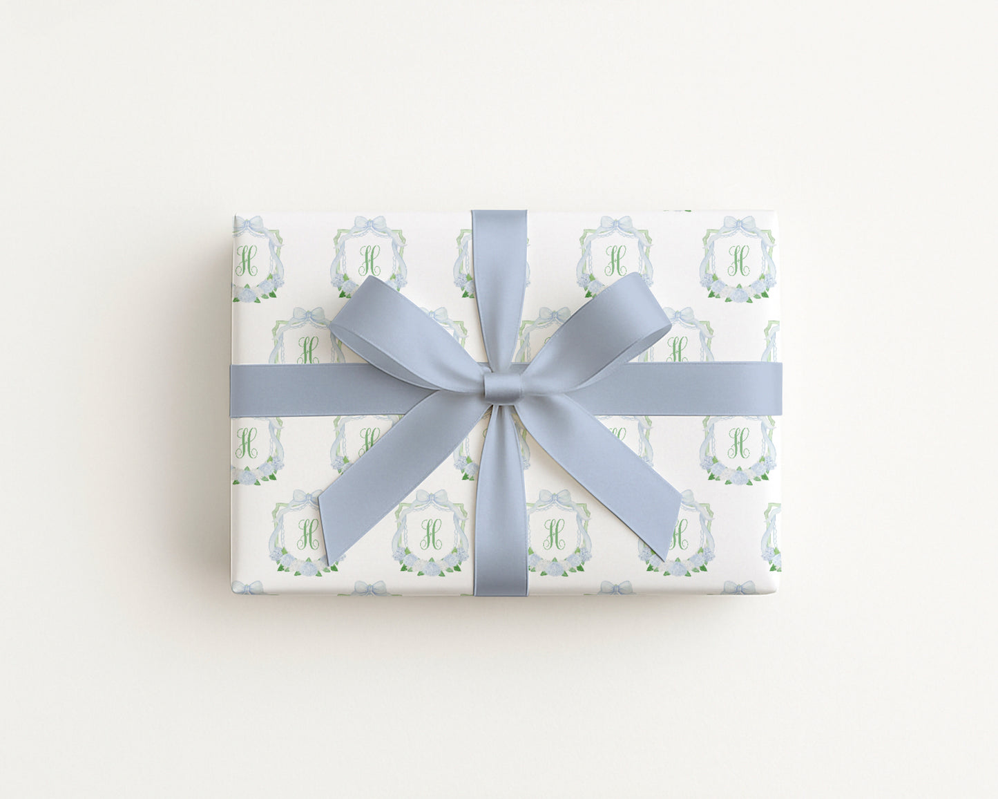 Blue Hydrangea Crest Monogram Wrapping Paper