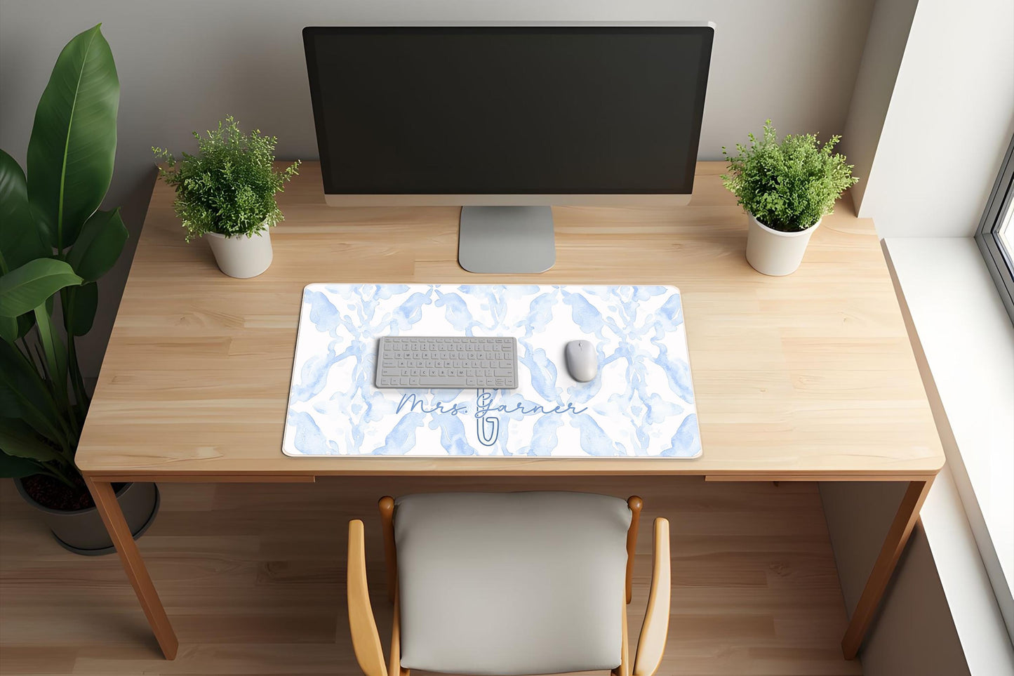 Blue Abstract Desk Pad Personalized