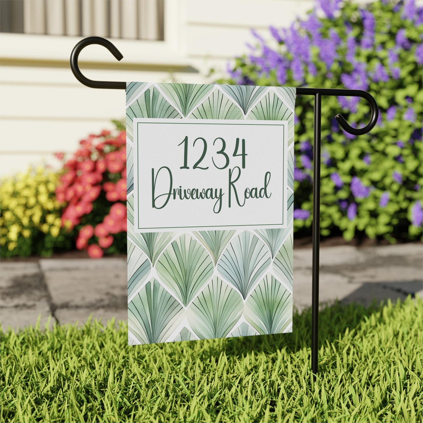 Green Botanical Leaf Address Garden Flag