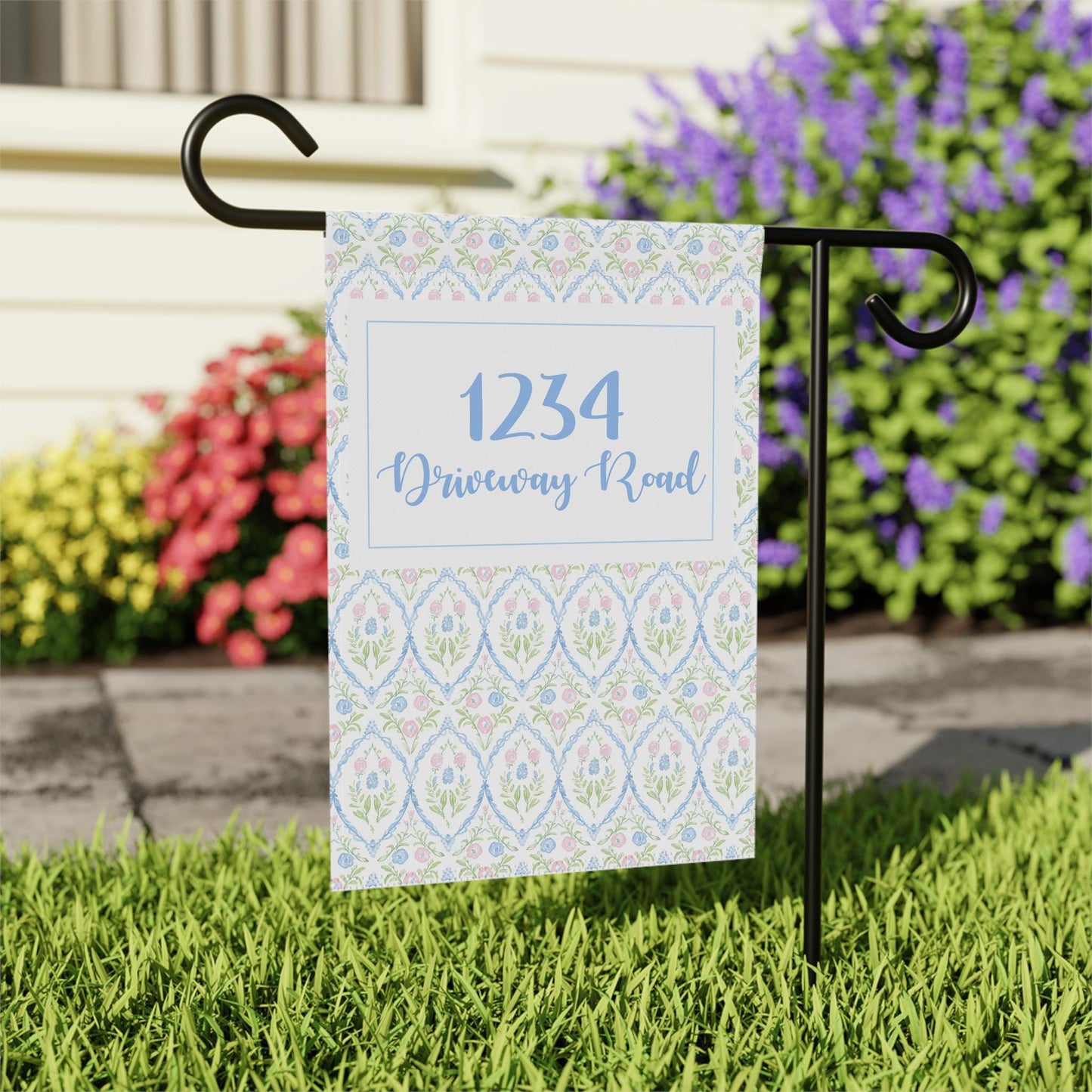 Grandmillennial Floral House Number Flag