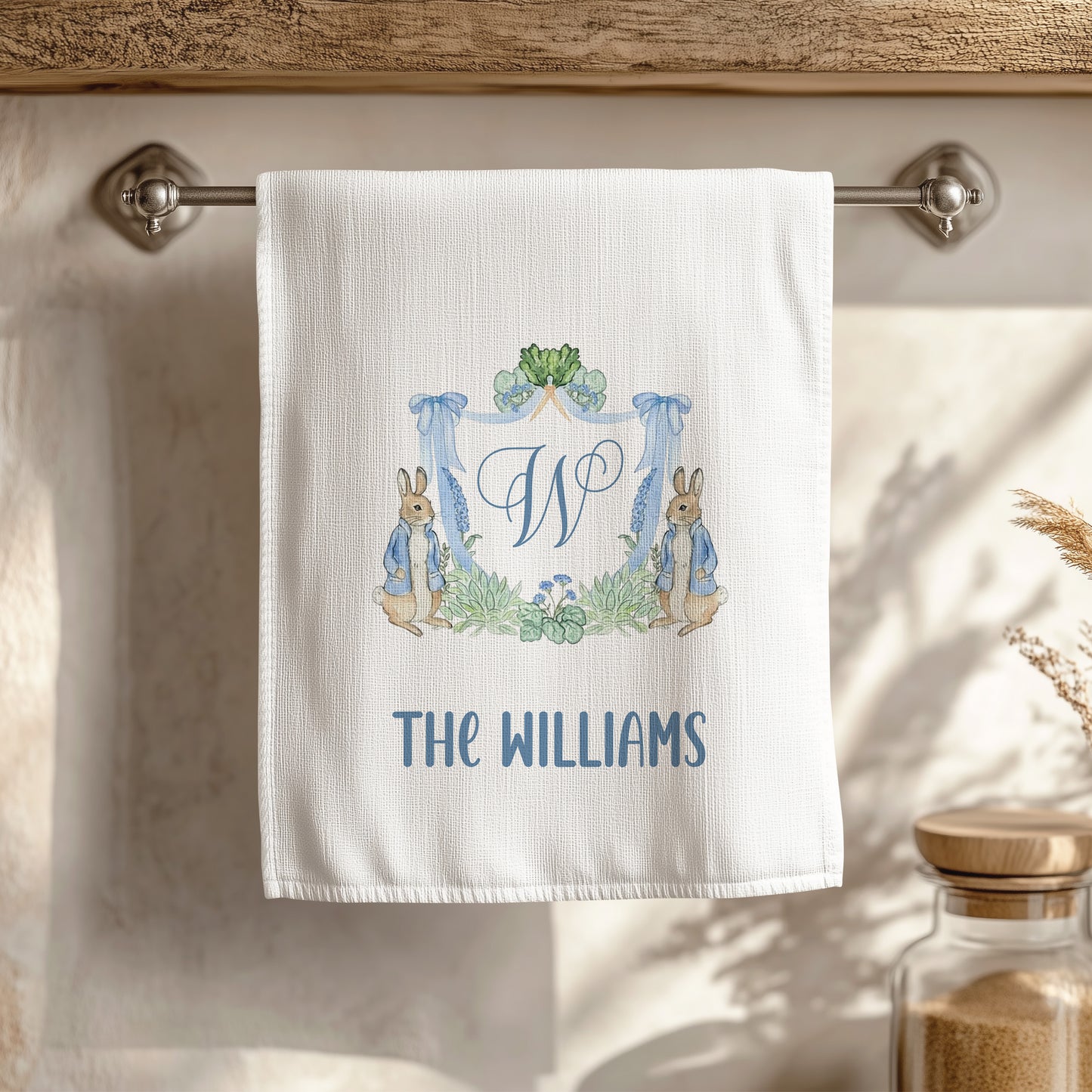 Personalized Easter Peter Rabbit Monogram Tea Towel
