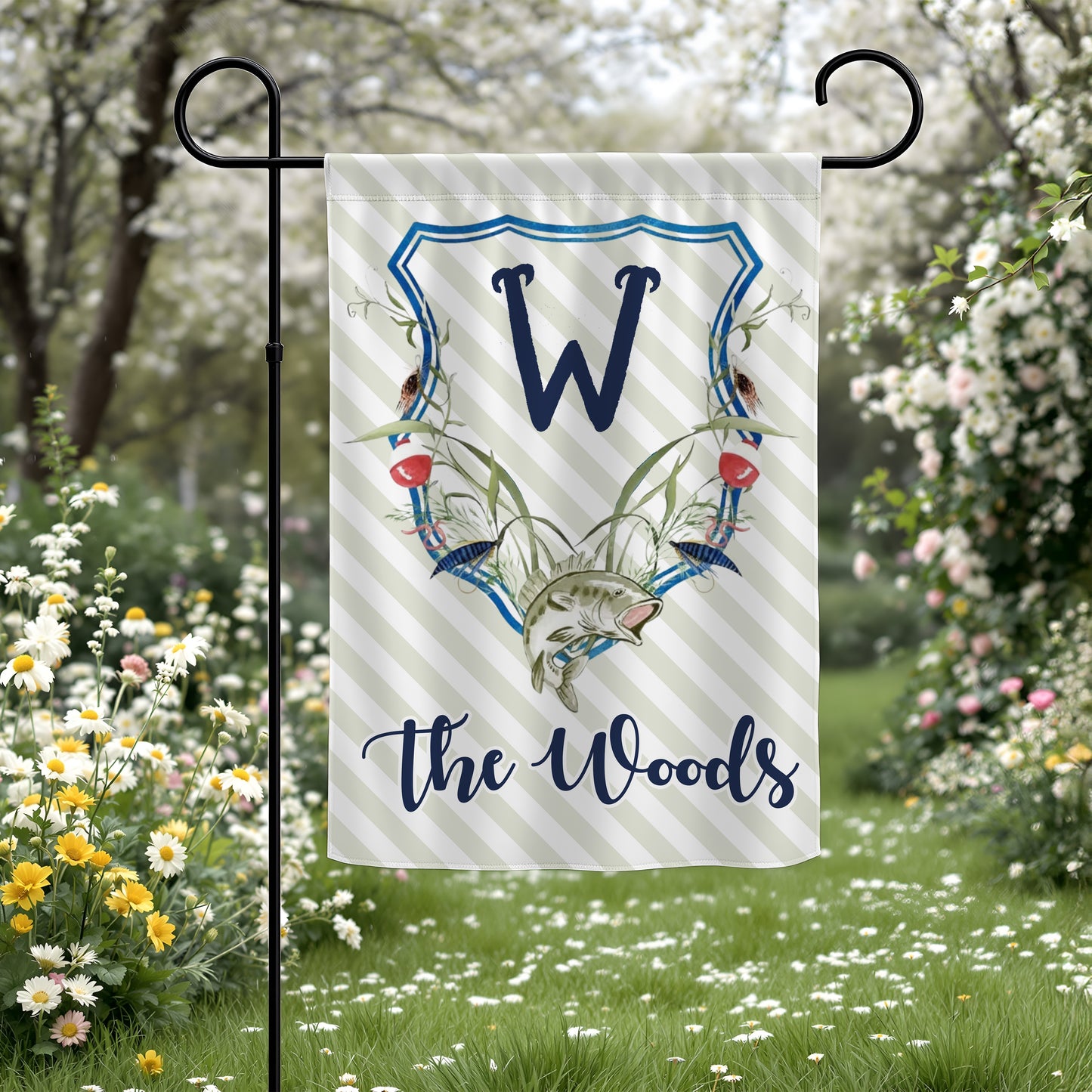 Personalized Fishing Crest Garden Flag