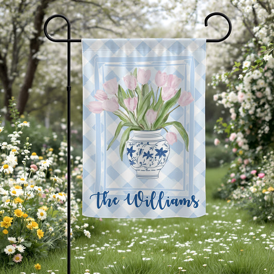 Pink Tulip Vase Garden Flag