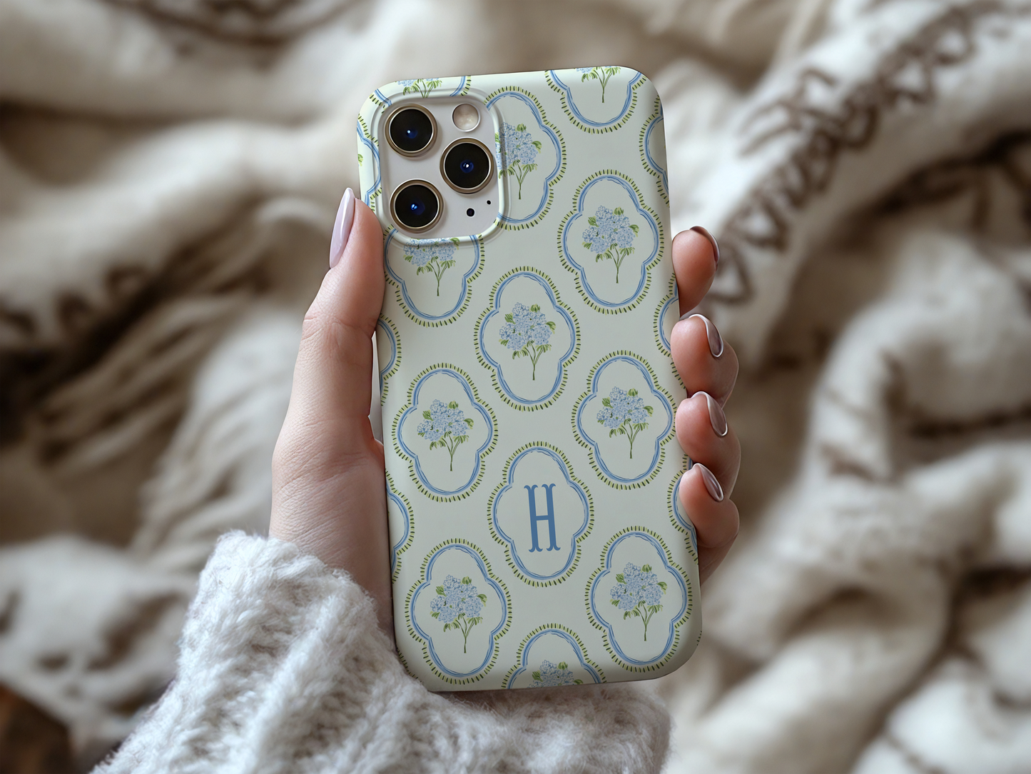 Hydrangea Preppy Monogram Phone Case Personalized