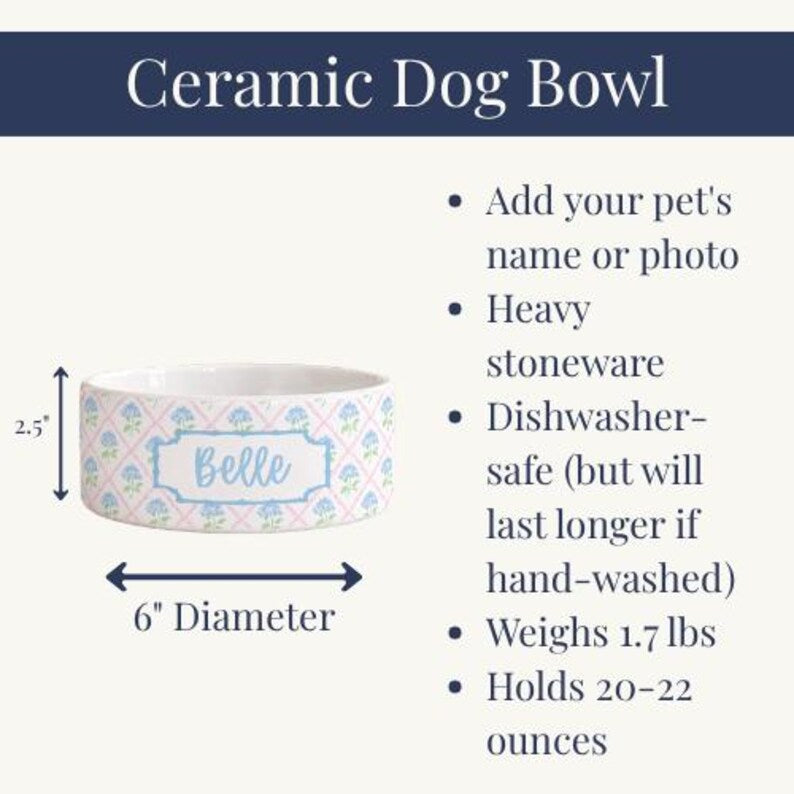 Personalized Dog Bowl Pink Blue Floral detail
