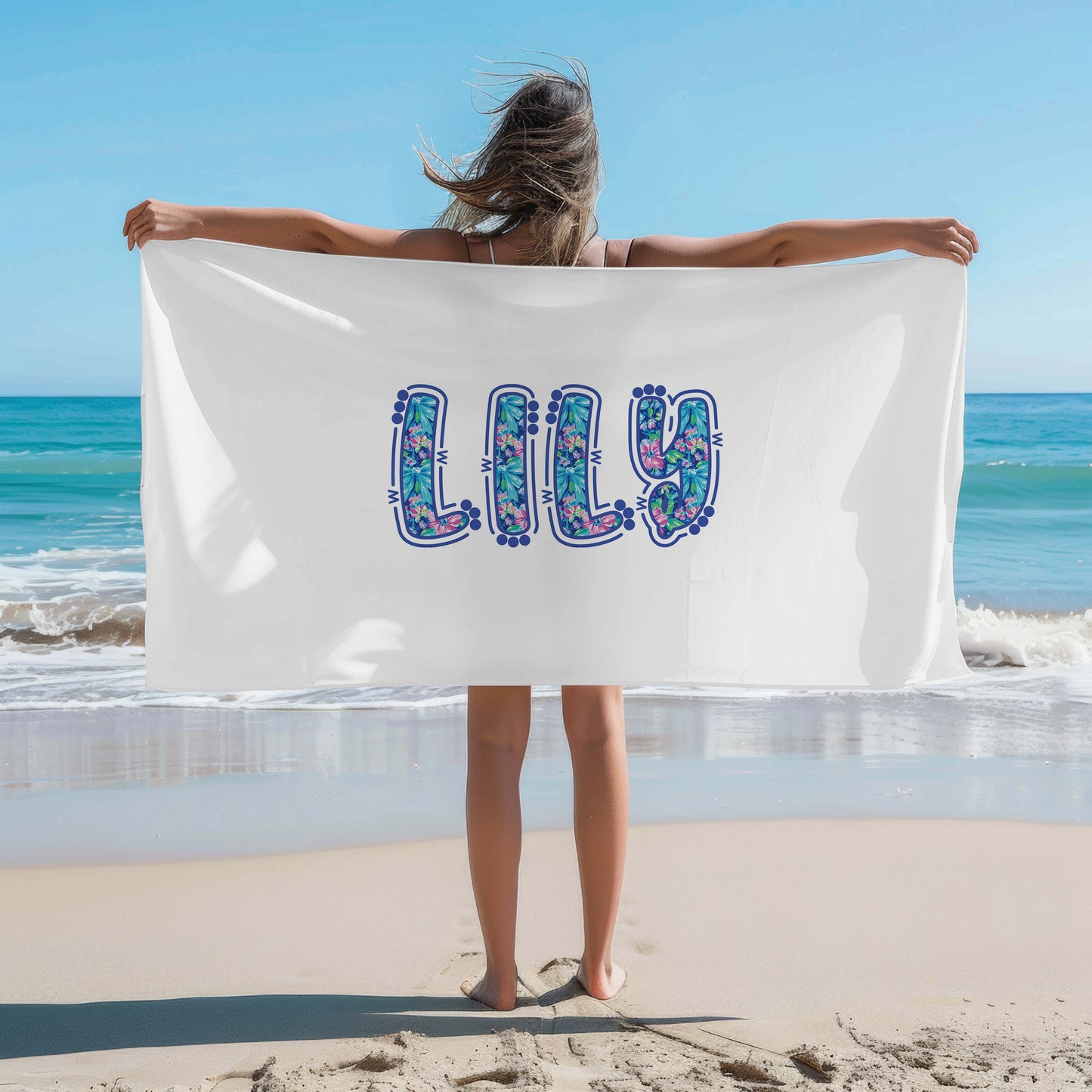 Personalized Preppy Floral Name Beach Towel