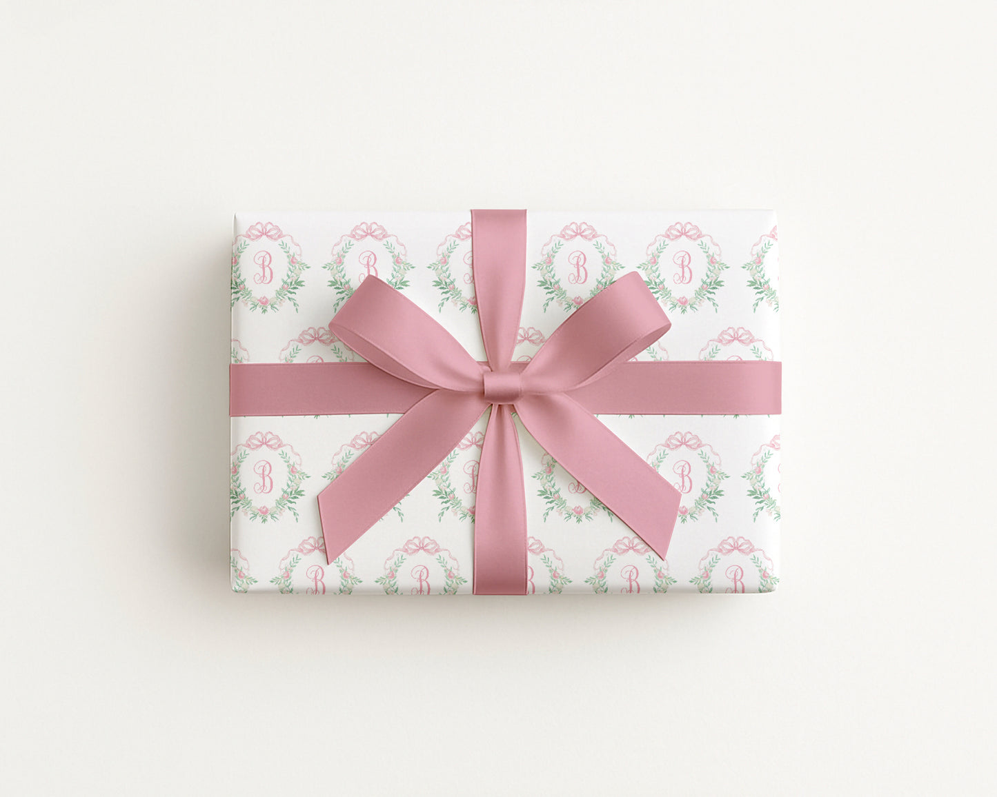 Pink Peony Monogram Crest Wrapping Paper