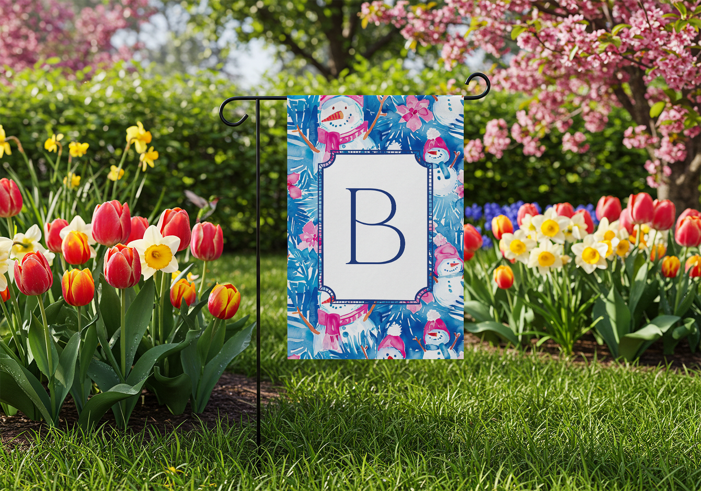 Personalized Preppy Monogram Snowman Garden Flag