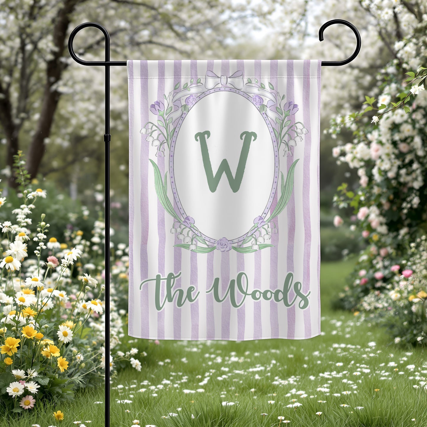 Spring Lily of Valley Monogram Garden Flag