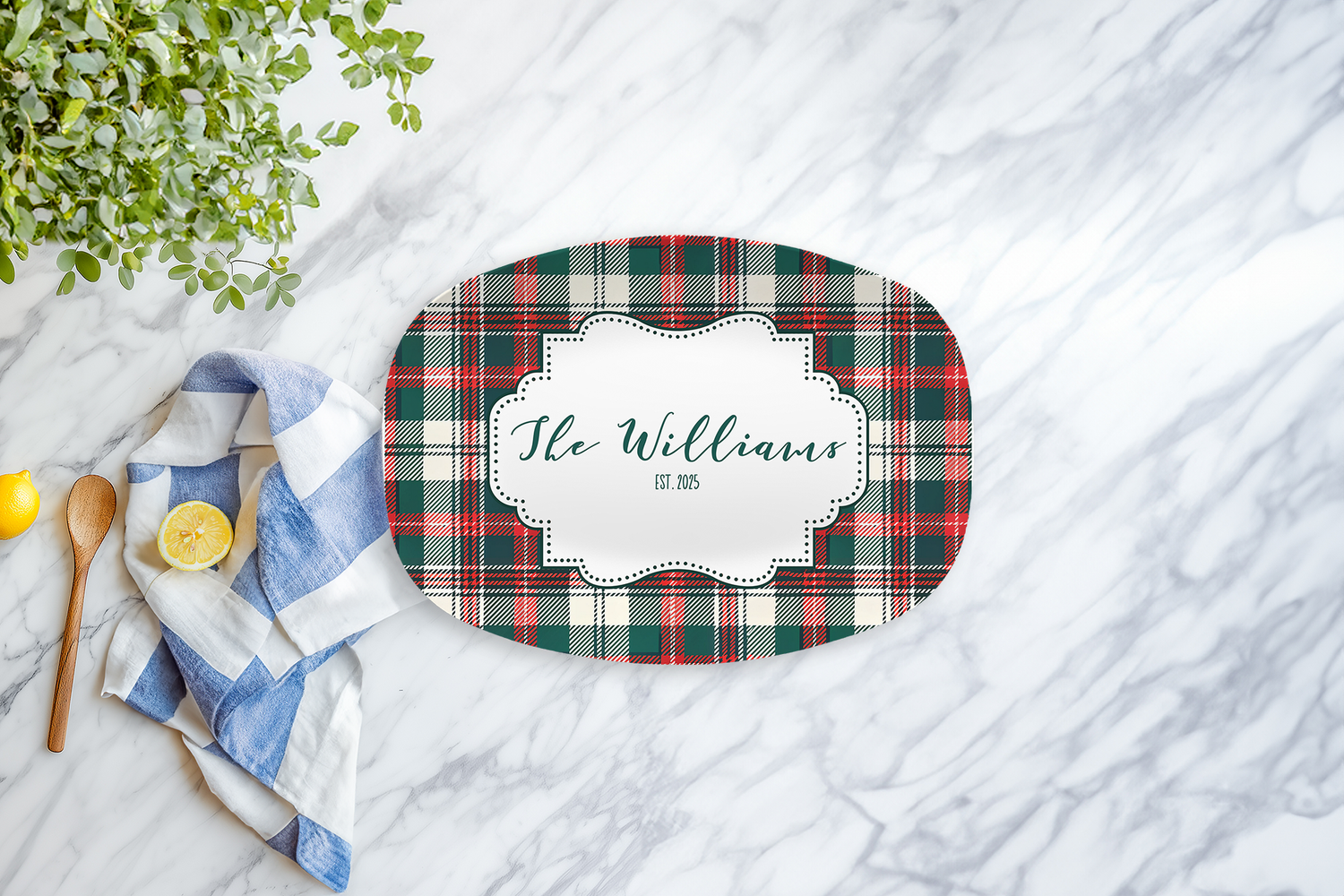 tartan plaid personalized serving platter