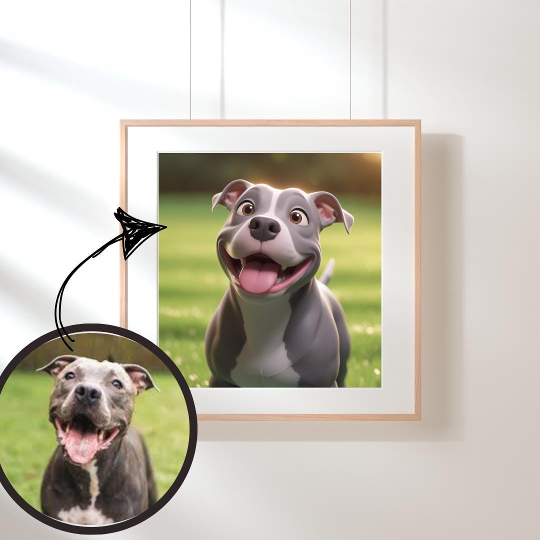 Custom Pet Cartoon Portrait: Personalized Pet Art (Digital Download)