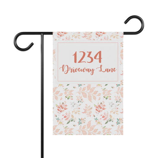 Peach Floral House Number Garden Flag