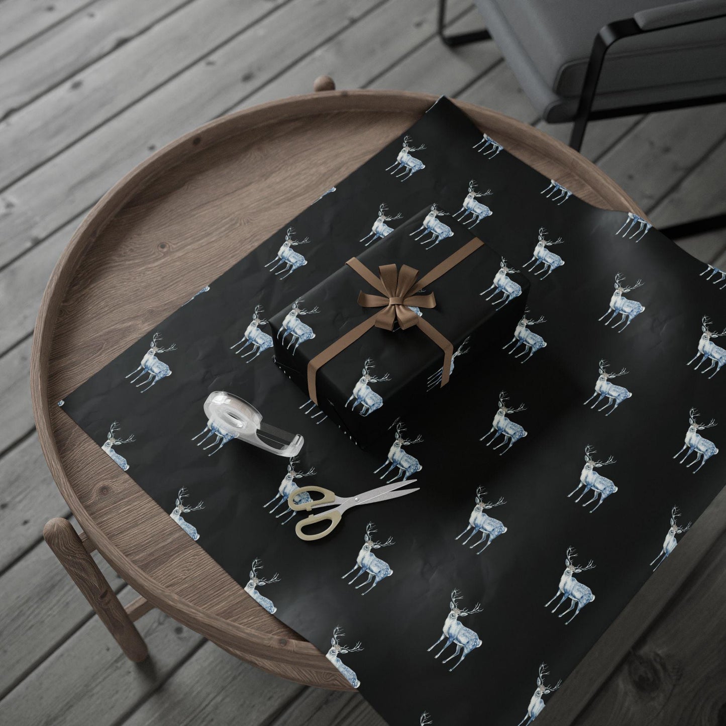 Blue Reindeer Woodland Christmas Gift Wrap