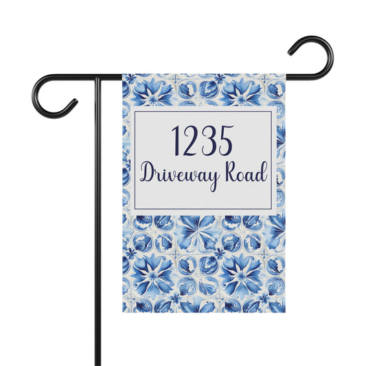 Blue Mosaic Tile House Number Flag