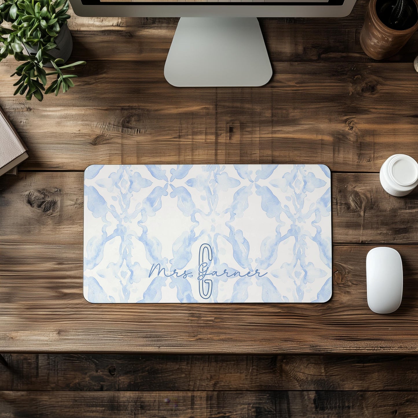 Blue Abstract Desk Pad Personalized
