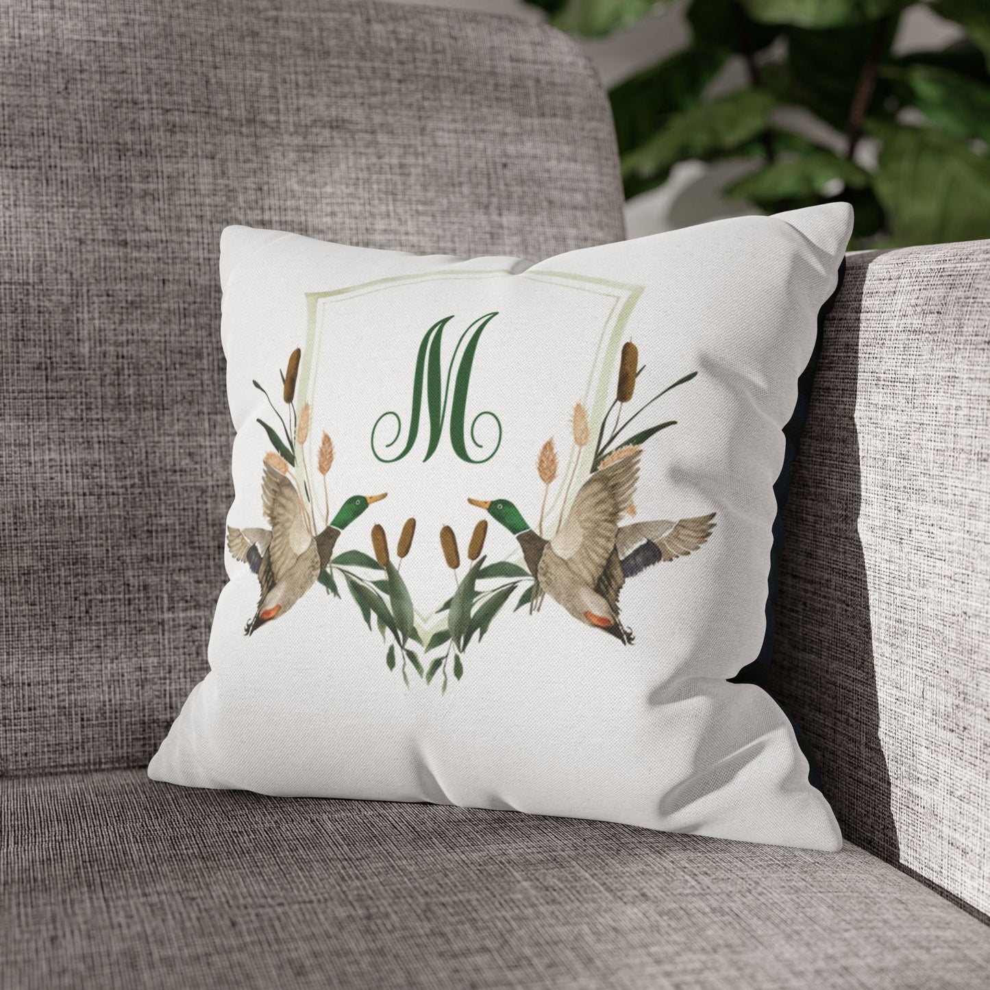 Monogram M Wreath Pillow | Decorative Square Pillowcase