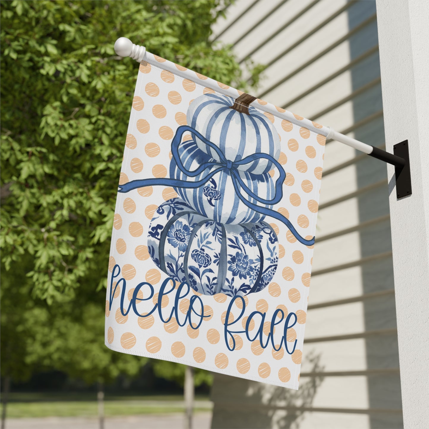 Blue Floral Pumpkins Hello Fall Garden Flag | House Banner