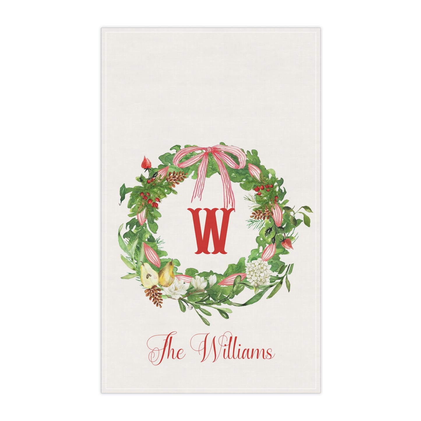 Christmas Wreath Monogram Tea Towel | Personalized Initial