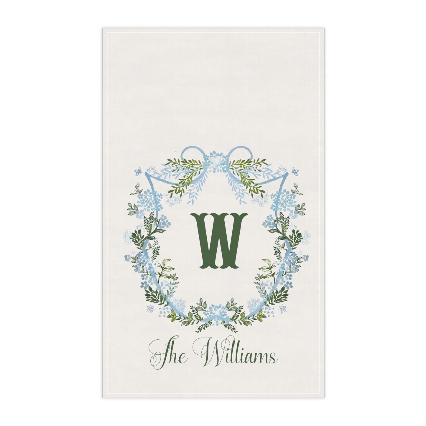 Personalized Blue Floral Tea Towel
