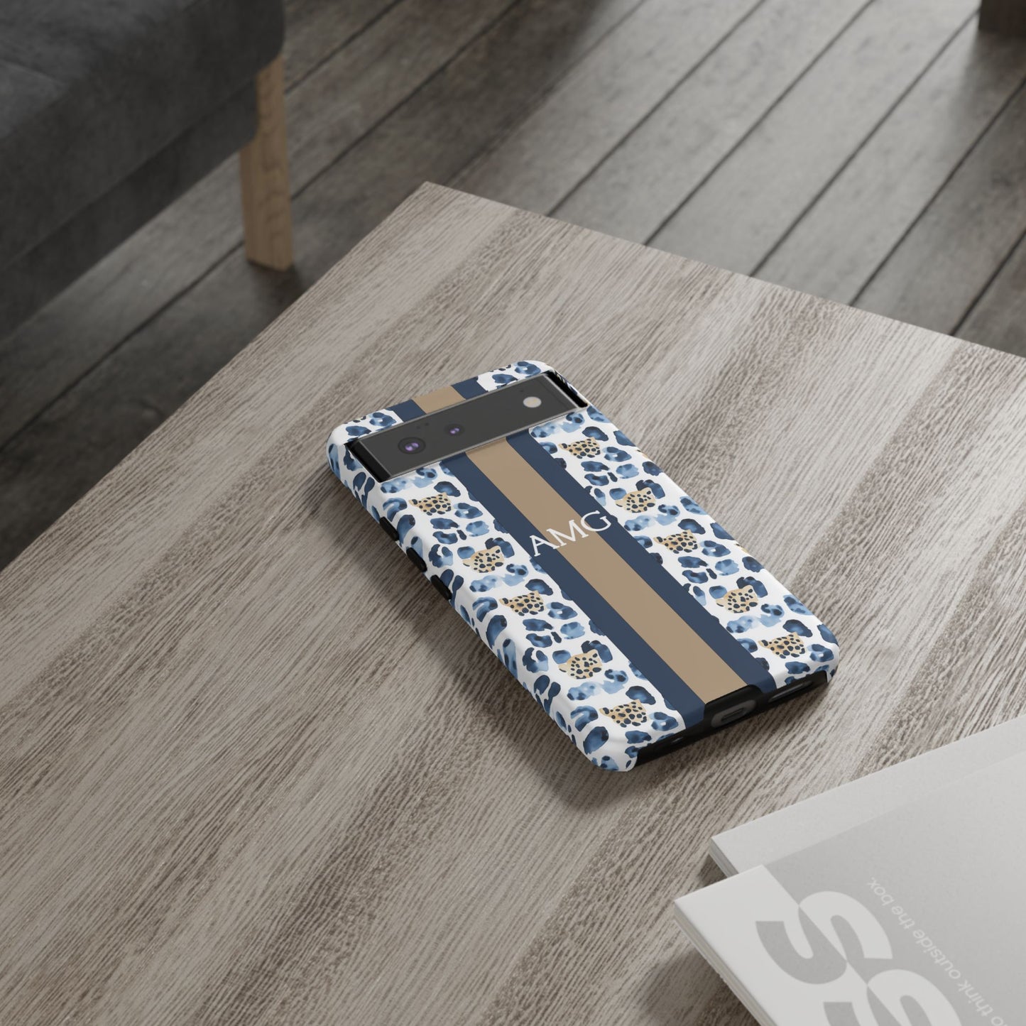 Blue Leopard Monogram Phone Case