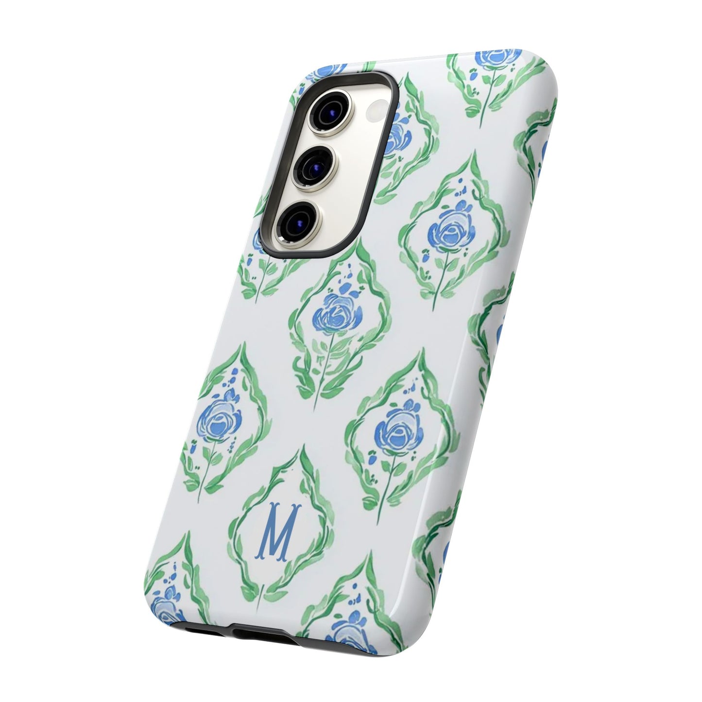 Blue Rose Grandmillennial Monogram Phone Case Personalized