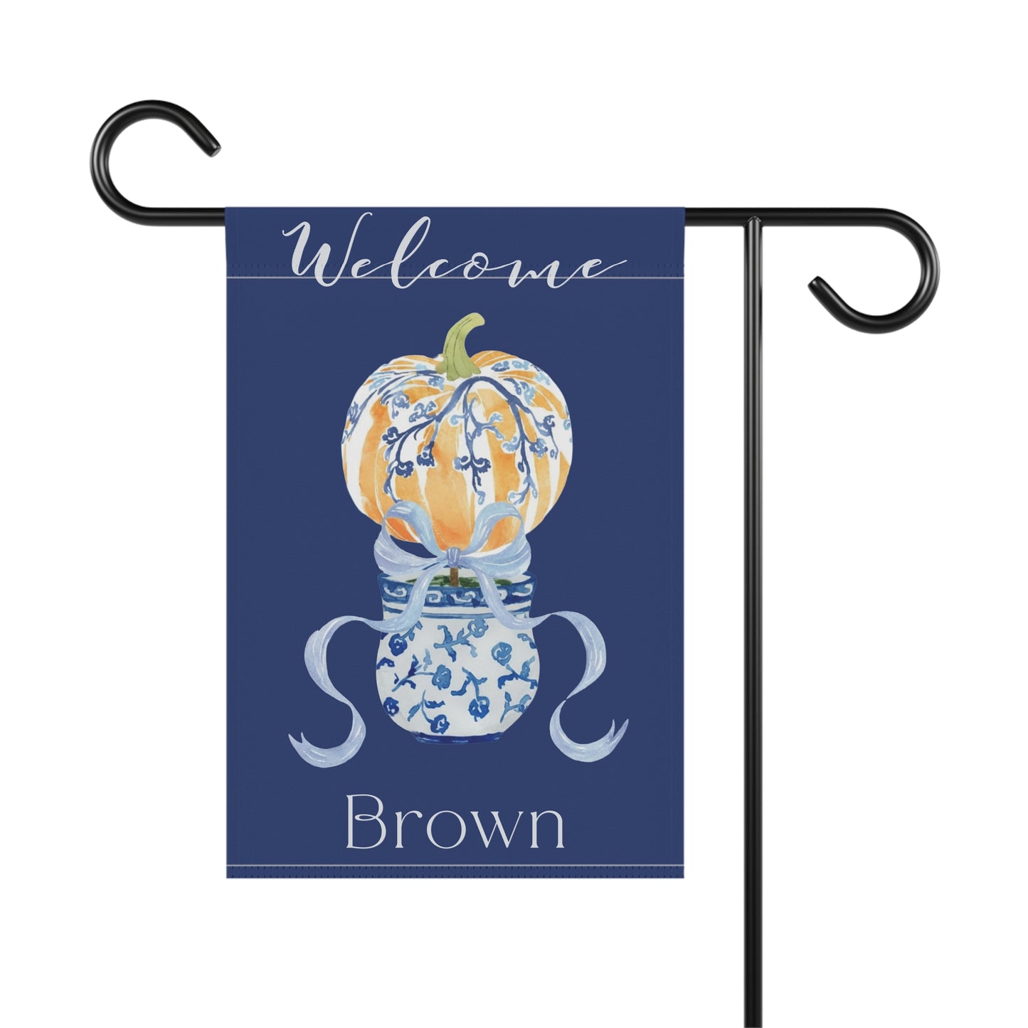Blue Chinoiserie Pumpkin Welcome Garden Flag