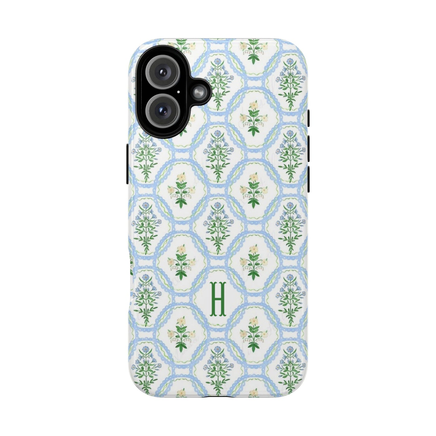 Blue Floral Motif Monogram Phone Case Personalized