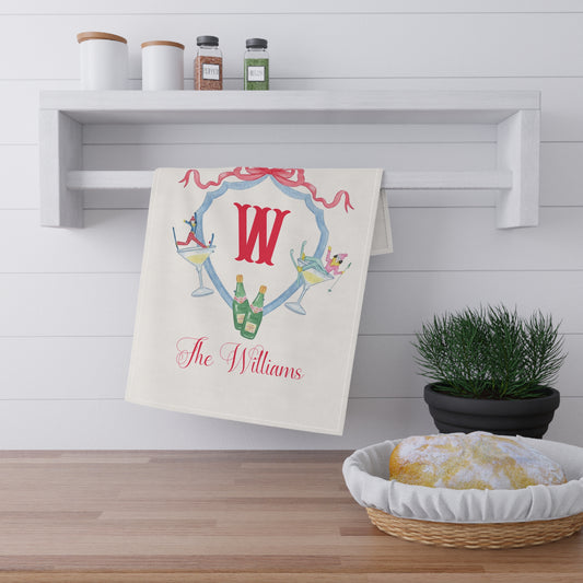 Monogram W with Cocktails Tea Towel | Personalized Williams