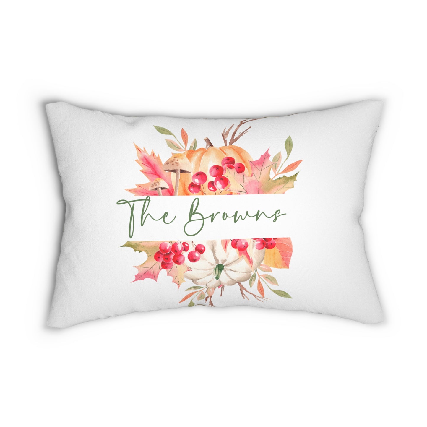 Autumn Floral Name Monogram Lumbar Pillow | Personalized Fall Plaid Lumbar Pillow