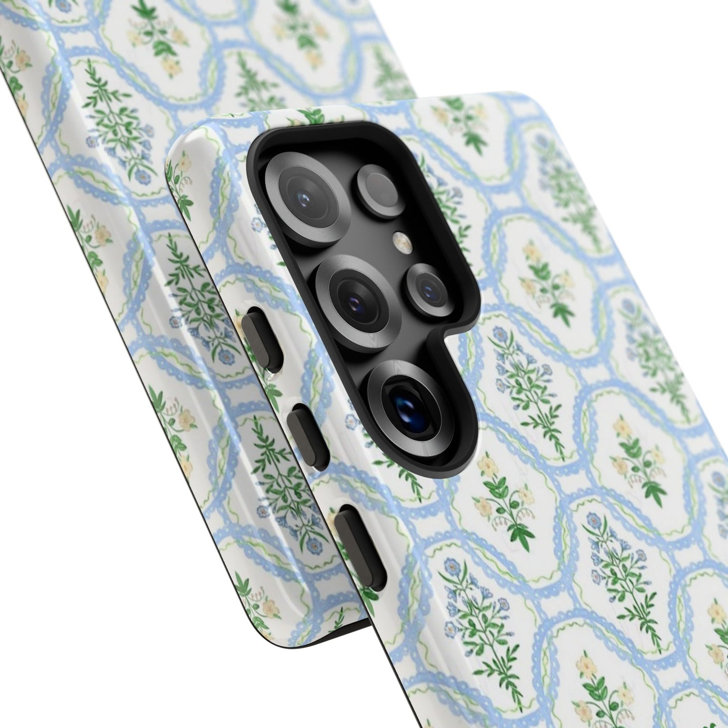 Blue Floral Motif Monogram Phone Case Personalized