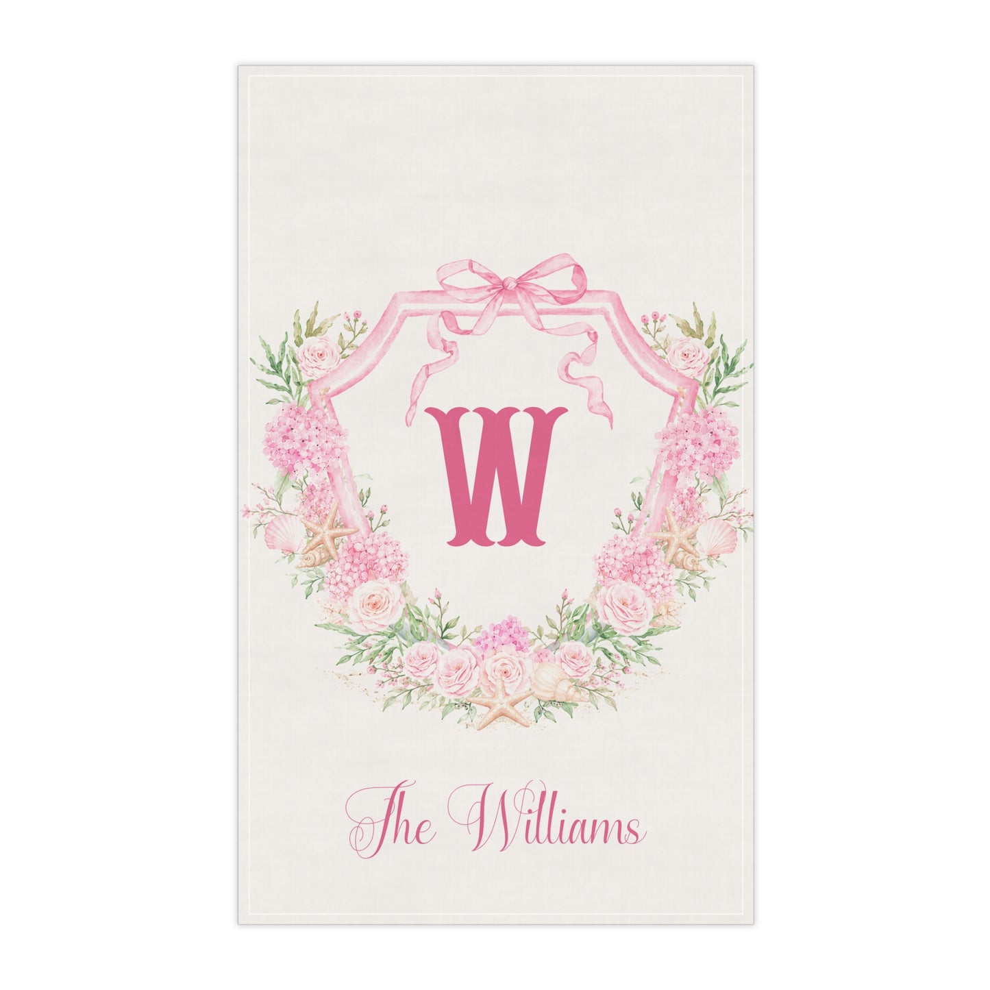 Pink Floral Monogram W Tea Towel | Personalized Kitchen Towel