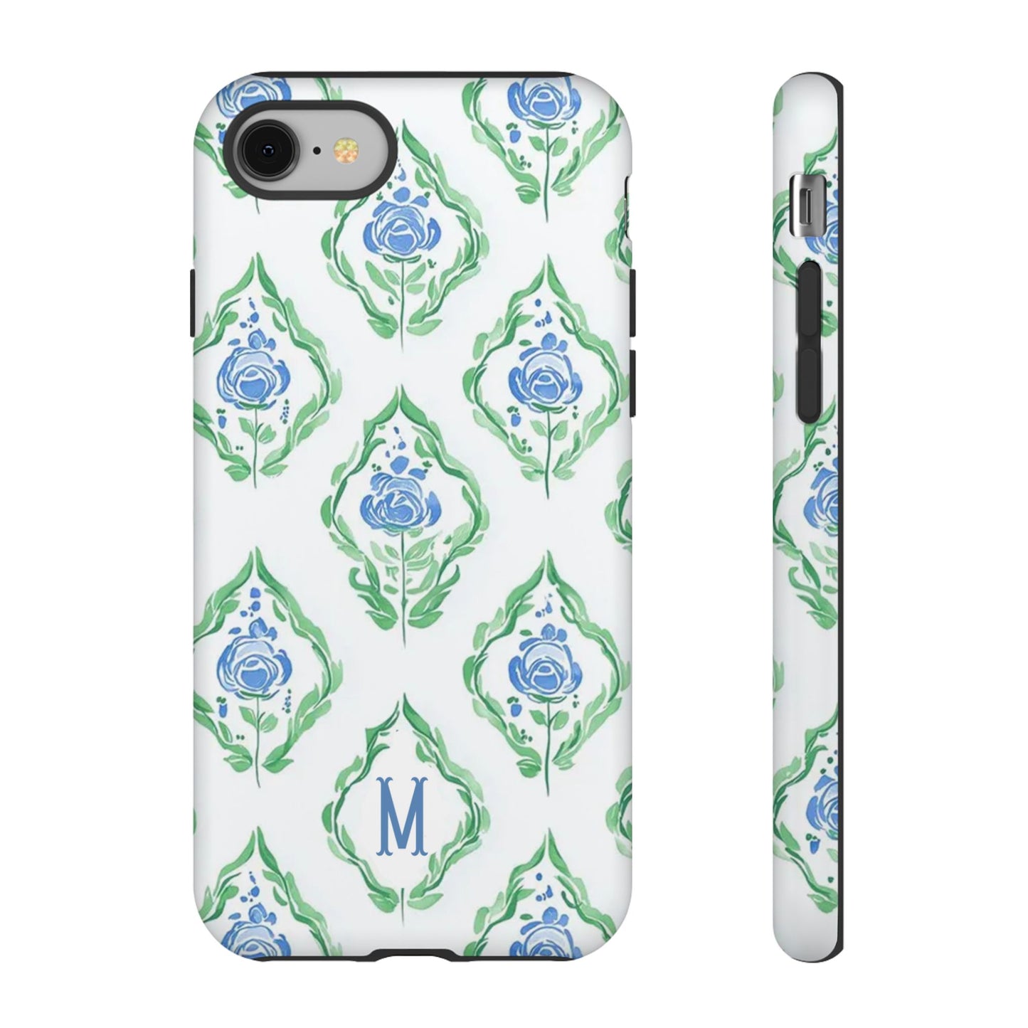 Blue Rose Grandmillennial Monogram Phone Case Personalized