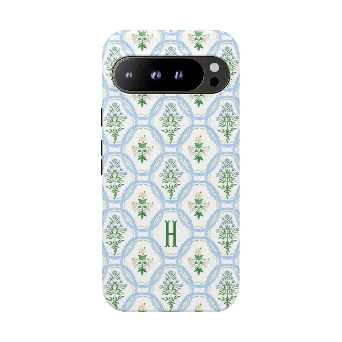 Blue Floral Motif Monogram Phone Case Personalized