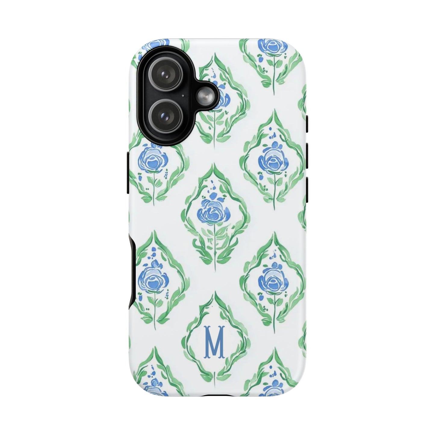 Blue Rose Grandmillennial Monogram Phone Case Personalized