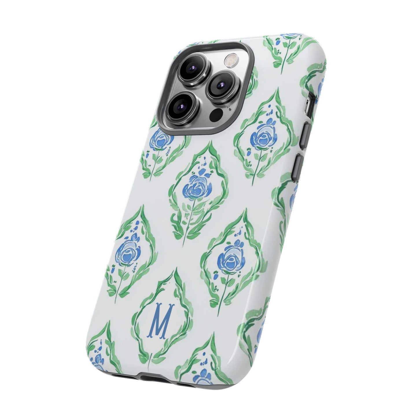 Blue Rose Grandmillennial Monogram Phone Case Personalized