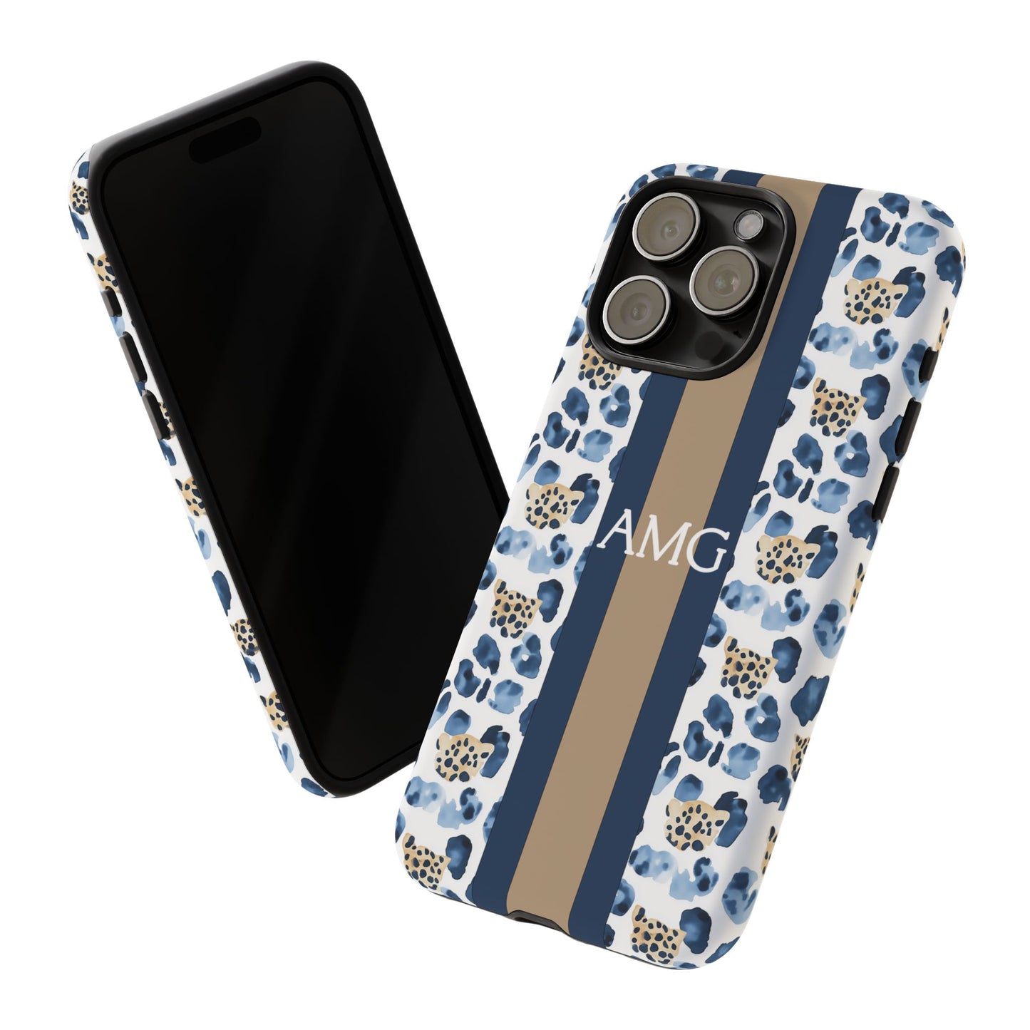 Blue Leopard Monogram Phone Case