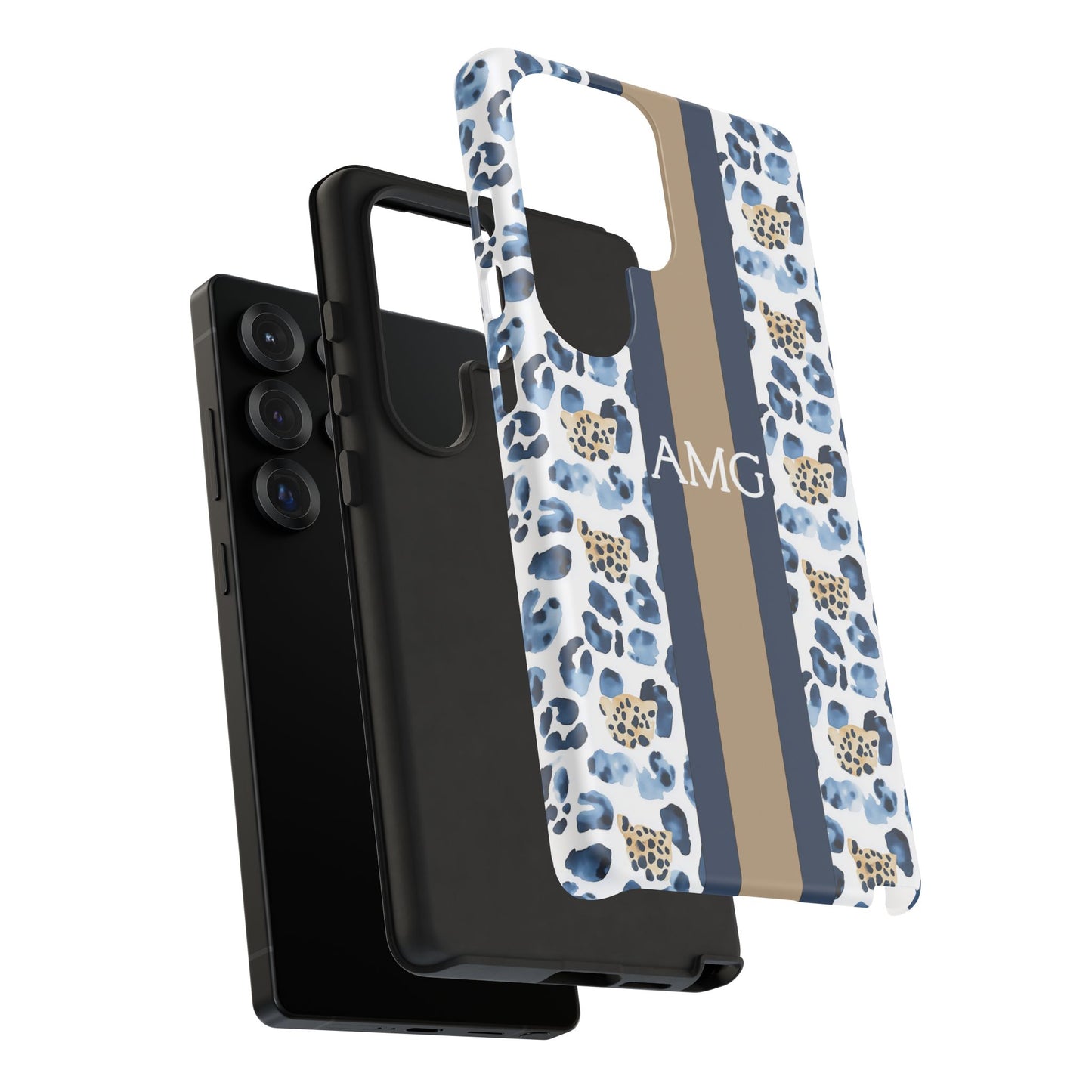 Blue Leopard Monogram Phone Case