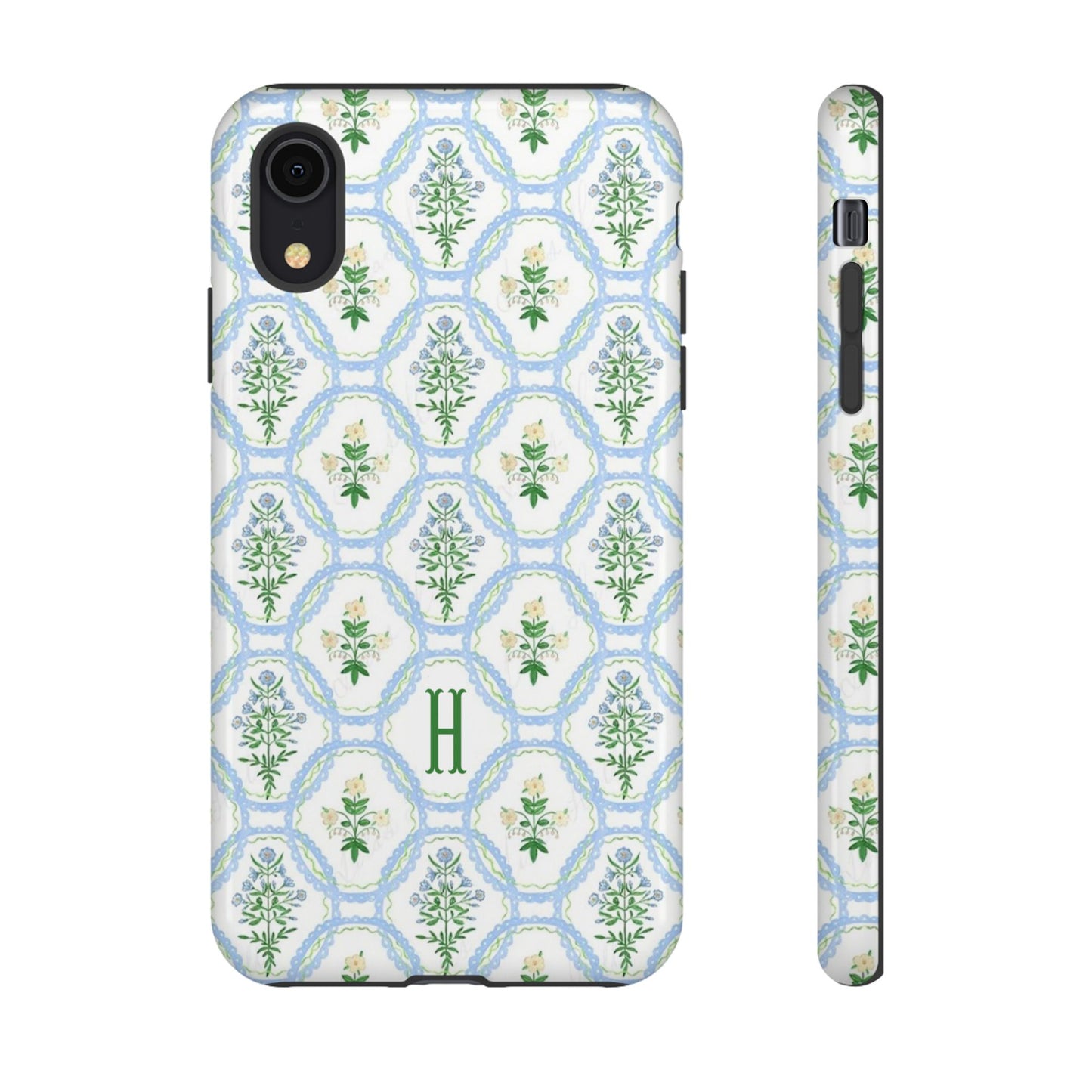 Blue Floral Motif Monogram Phone Case Personalized