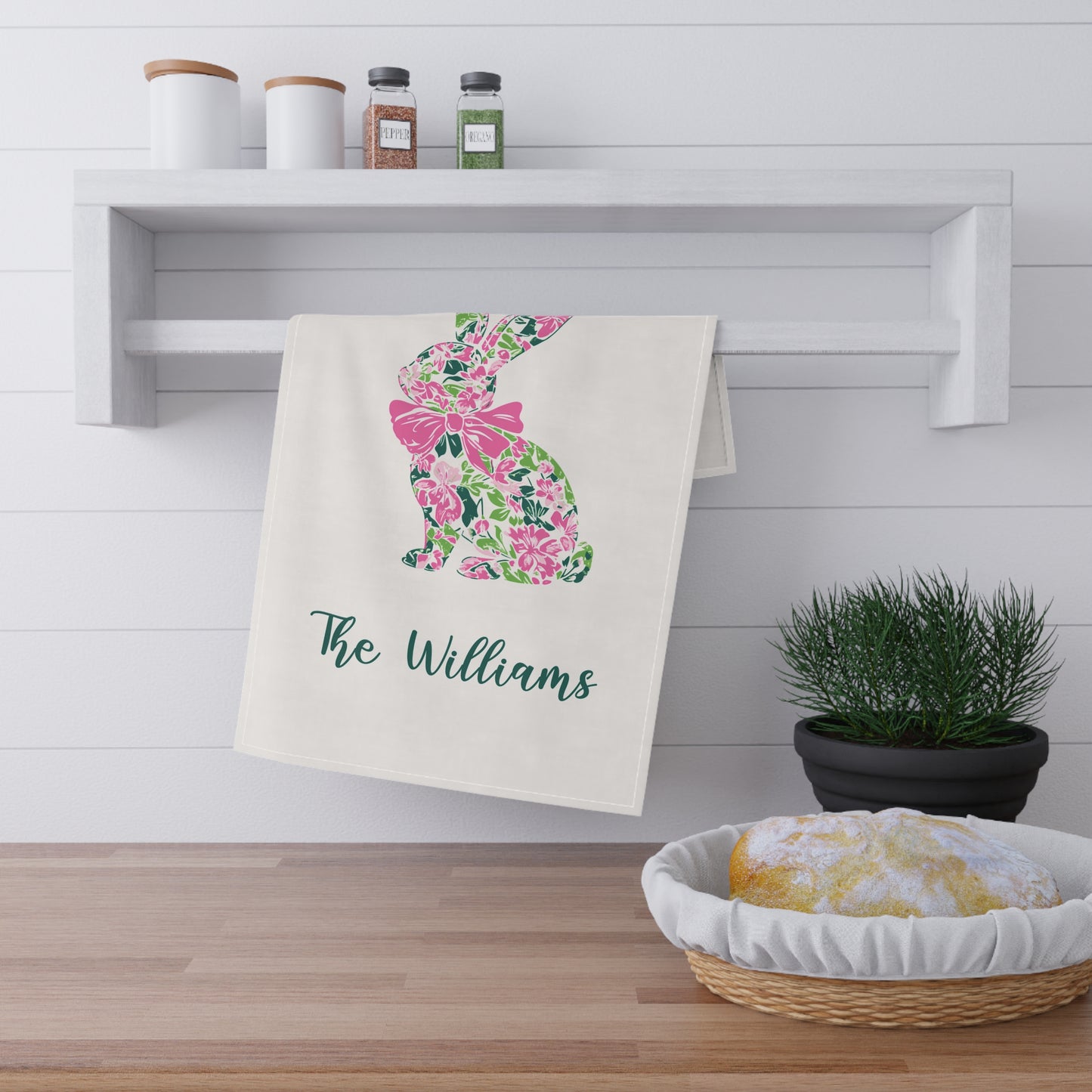 Personalized Preppy Bunny Easter Tea Towel