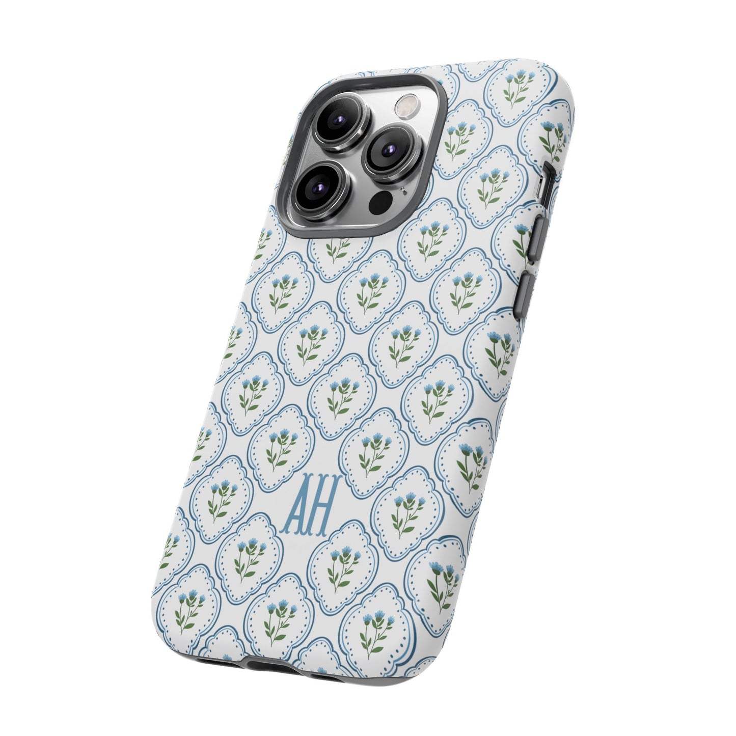 Blue Cottage Floral Monogram phone case