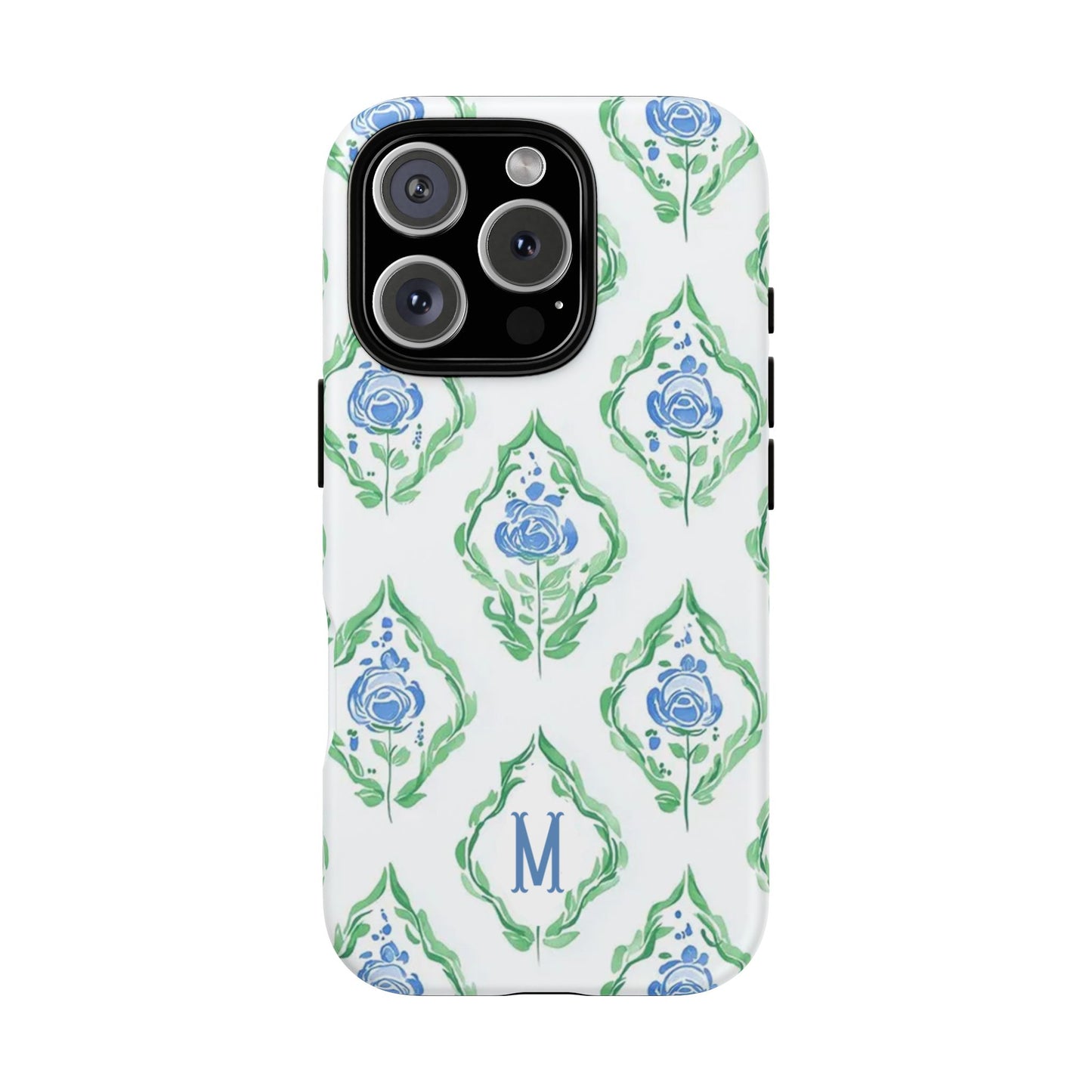 Blue Rose Grandmillennial Monogram Phone Case Personalized