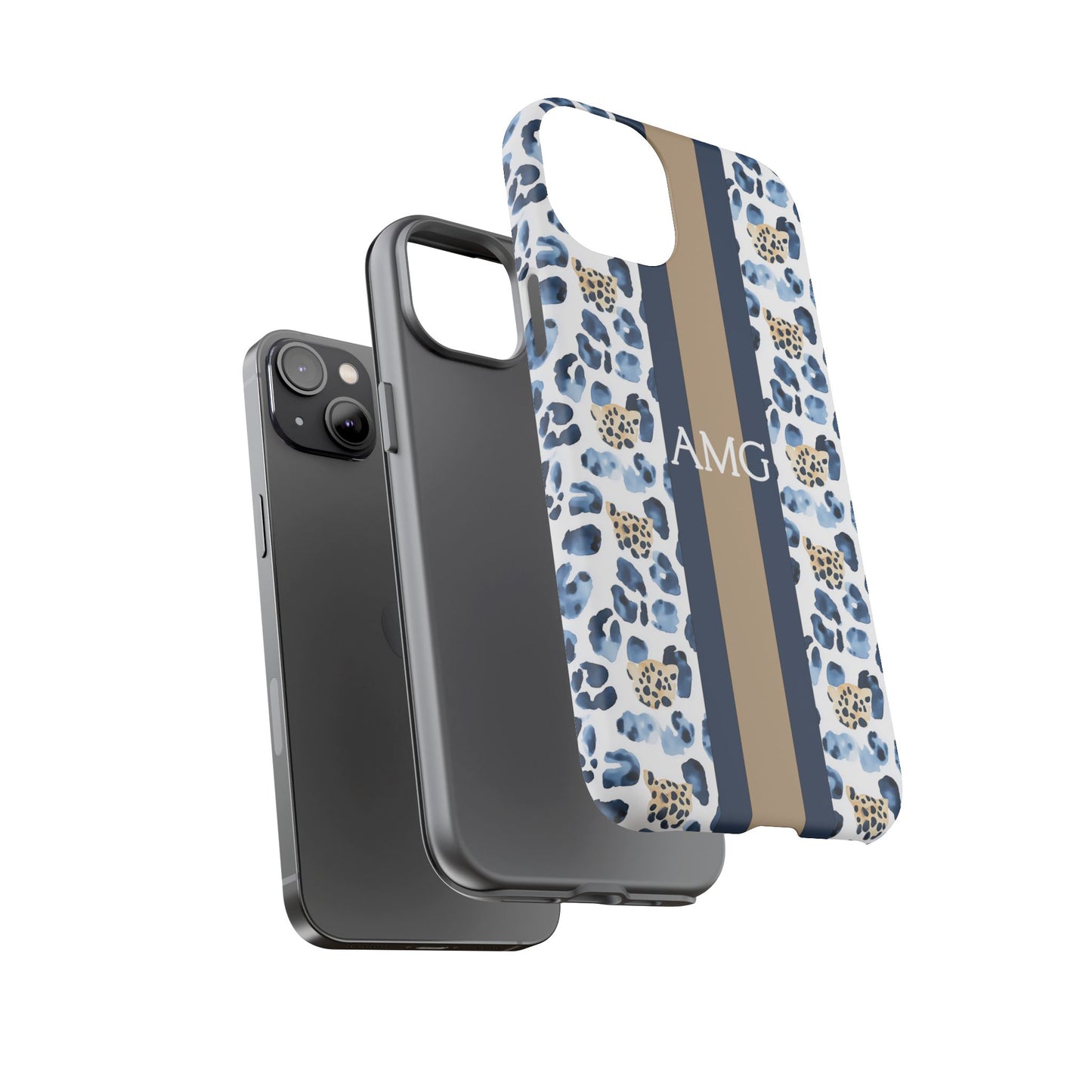 Blue Leopard Monogram Phone Case