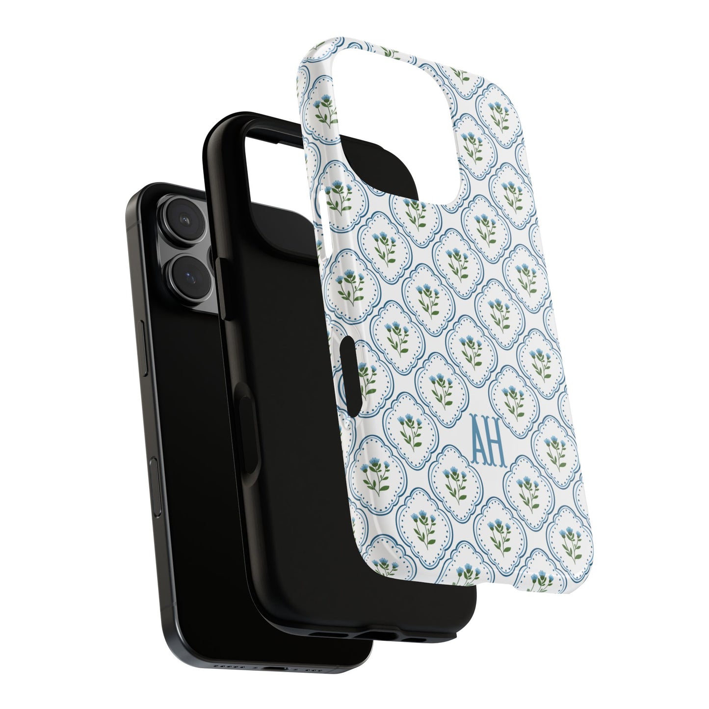 Blue Cottage Floral Monogram phone case