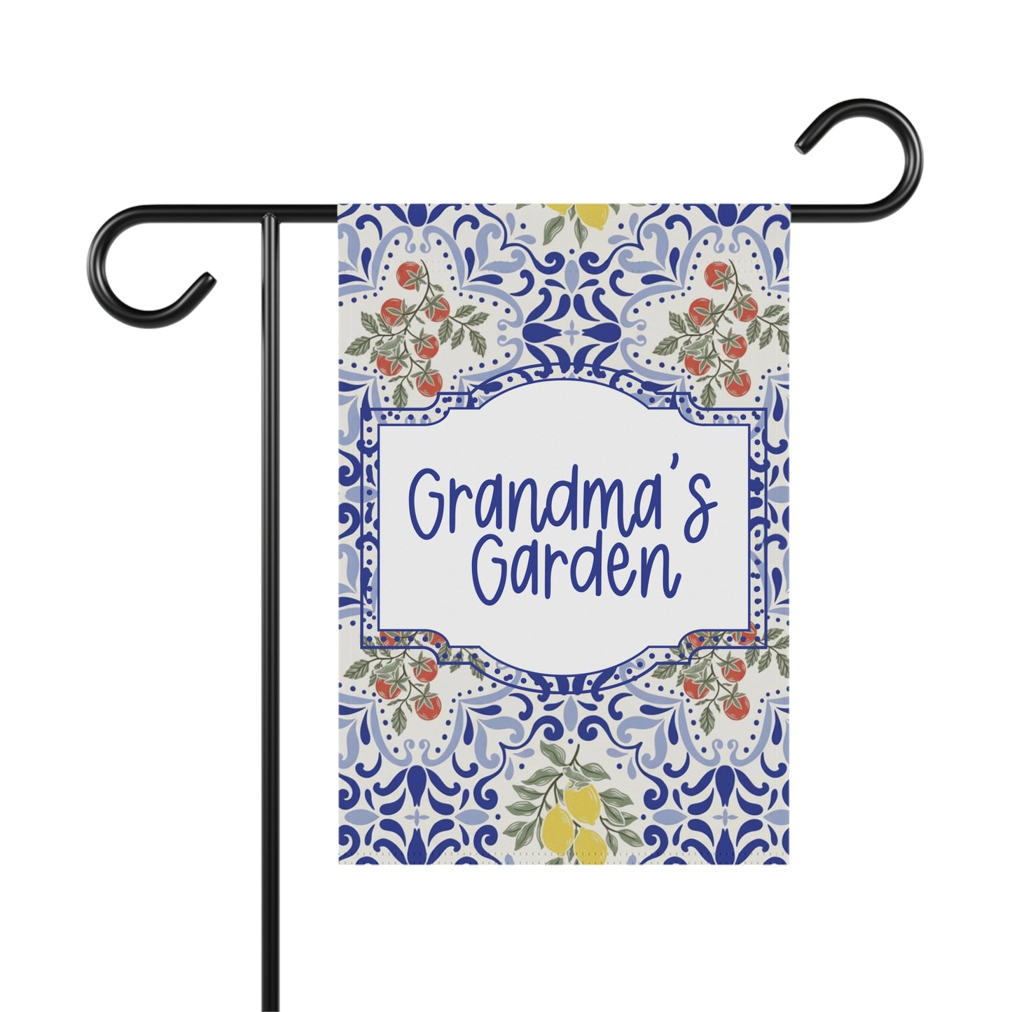 Grandma's Garden Blue Tile Garden Flag