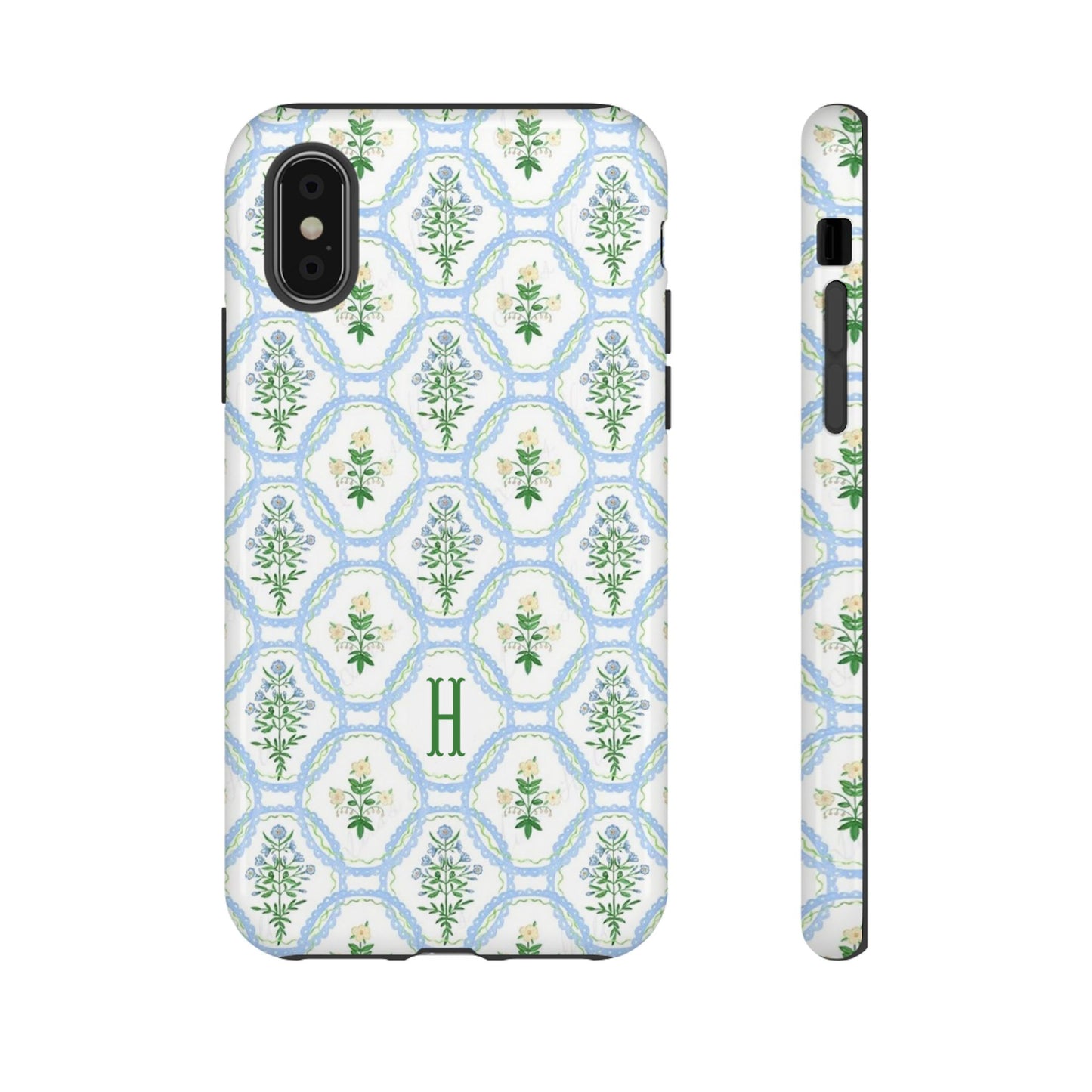 Blue Floral Motif Monogram Phone Case Personalized
