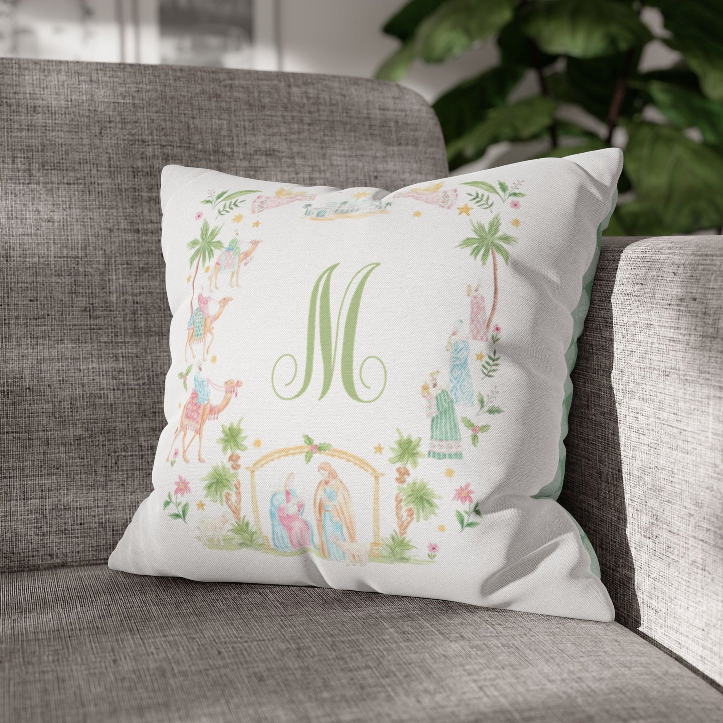 Floral Monogram M Pillowcase, Square Pillowcase