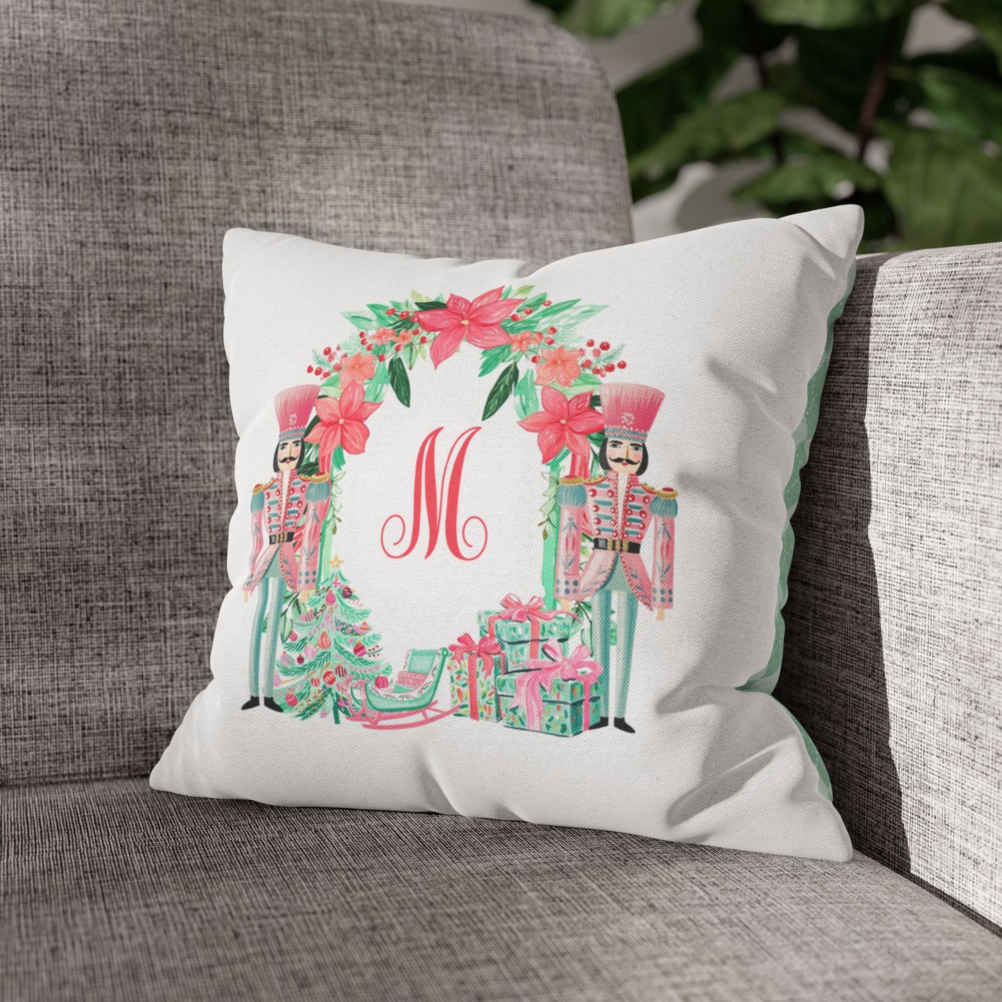 Pink Nutcracker Wreath M Pillowcase | Square Pillowcase