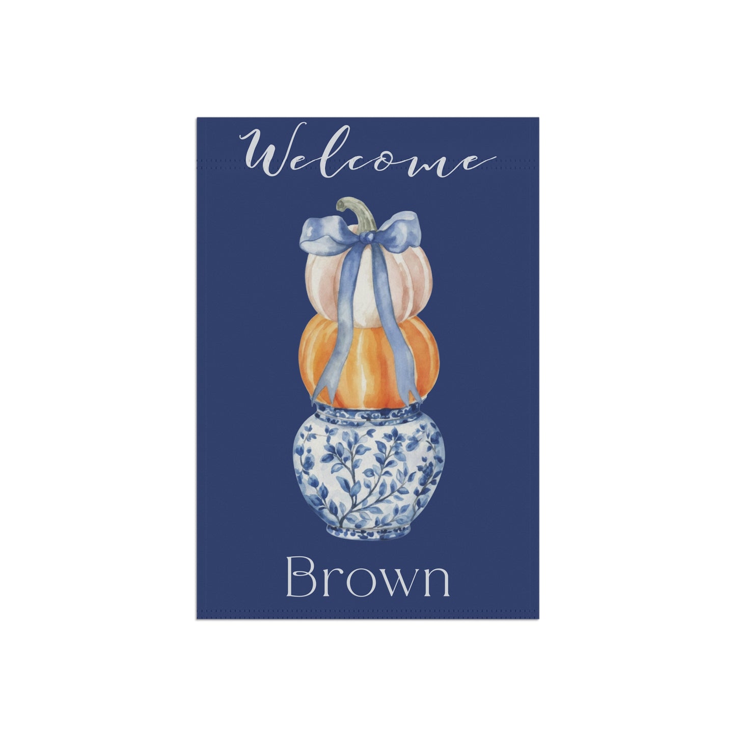 Stacked Pumpkins in Blue Vase Garden Flag | Welcome House Banner