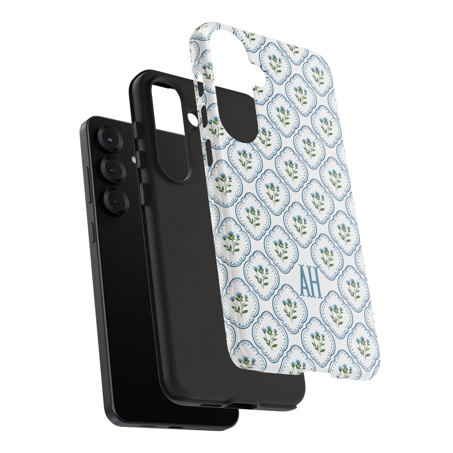 Blue Cottage Floral Monogram phone case