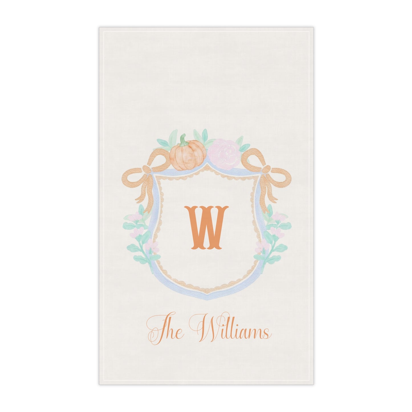 Monogram W Crest Tea Towel | Floral Shield Initial Towel